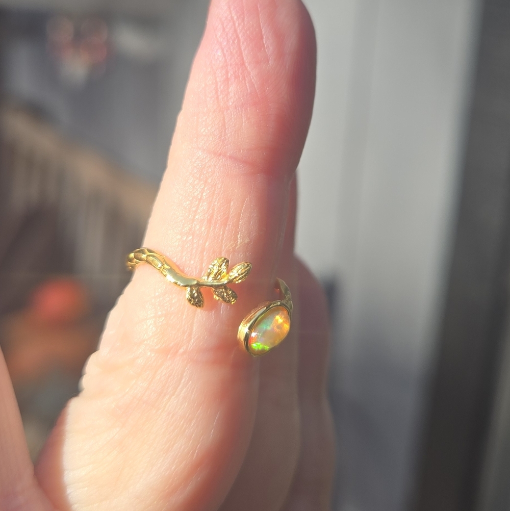 Opal Natural 1k Adjustable Sterling & Gold Ring Sz6 Adjustable - Picture 6 of 11